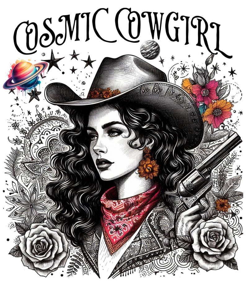 Cosmic Cowgirl PNG Wild West Graphic Design (digital Download) Etsy