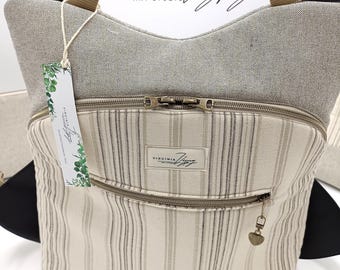 Mochila loneta , Elegante. Handmade Striped Cotton ,Canvas Backpack, Vegan Laptop Bag
