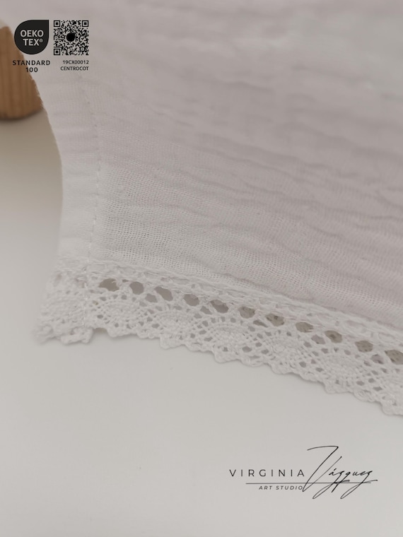 Muselina ,Organic Cotton Muslin Baby Swaddle Blanket, Lace Trim, , Amamantar, Privacidad, arrullo, suave, polivalente.