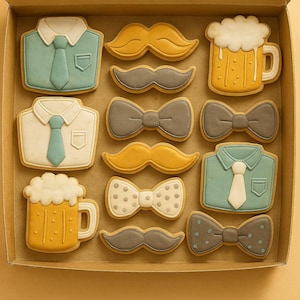 Father&#39;s Day Decorated Cookies: Shirt, Tie, Mustache & Beer