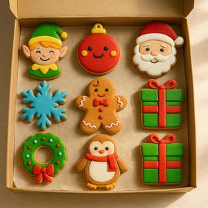Christmas Cookie Collection – Santa, Elf, Gingerbread Men, Polar Bear & Gifts – Festive Handmade Royal Icing Sugar Cookies