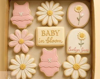 2 dozen Baby in Bloom Cookies, Floral Baby Shower Cookies, Custom Baby Name Cookies, Daisy Baby Shower Favors, Elegant Baby Shower Treats