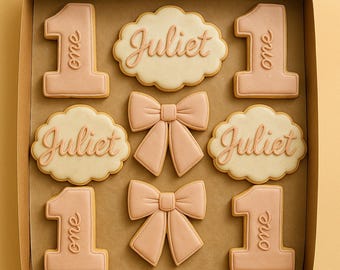 2 dozen First Birthday Cookie Set – Pink One Shaped and Bow Sugar Cookies
