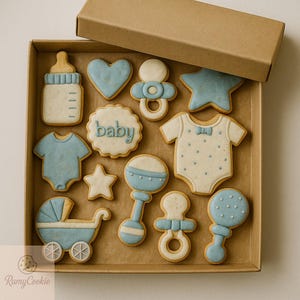 Blue Baby Shower Cookies: Royal Icing Theme Set