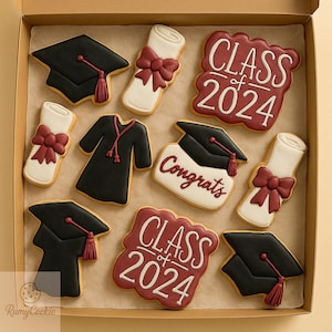 Graduation Cookies, Custom Congrats Cookies, Grad Cap and Diploma Cookies, Graduation Party Favors, Senior 2024 Sugar Cookies