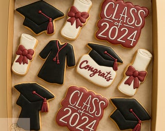 2 dozen Graduation Cookies, Custom Congrats Cookies, Grad Cap and Diploma Cookies, Graduation Party Favors, Senior 2024 Sugar Cookies