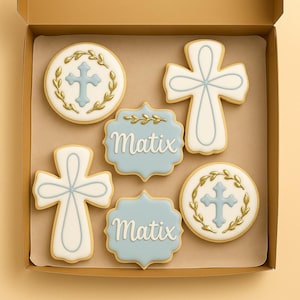 2 dozen Baptism Cookie Set – Blue & White Cross Sugar Cookies for Christening