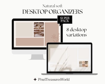 Neutral Beige Aesthetic Desktop Organizer Wallpaper Pack, 8 Minimal soft neutral Wallpapers for Mac and Windows, Elegant Workspace Setup