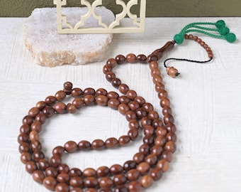 Muslim Prayer Kuka Beads – 33-Bead 12x10mm Shiny Handmade Islamic Dhikr Misbaha – Islamic Sufi Prayer with Green Yarn Stops Gift Boxed