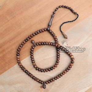 Natural Genuine Kuka Seed Misbaha - Handcrafted Brown 4x8mm Rondelle Bead | Muslim Dhikr Prayer with extra 10-bead Markers Gift Boxed
