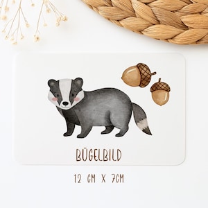 Bügelbild Dachs | Waldtier Bügelbild | Dachs mit Eicheln | Waldtiere Patch | DTF Bügelbild | Kinder Bügelbild | Herbst Bügelbild