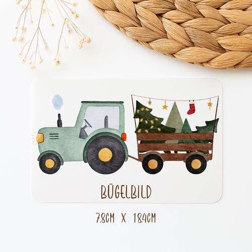 Bügelbild Traktor Weihnachten | Bügelbild Weihnachten | Bügelbilder für Kinder | Bügelpatch | Bild zum Aufbügeln | Bügelbild Fahrzeuge