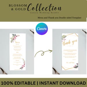 Wedding Menu & Thank You Card | Printable Editable Template | DIY Wedding Stationery | Canva Download