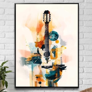 Boho guitar wall print - abstract music art - guitar poster - gift for guitarist - guitar lover print - guitar poster print - music poster