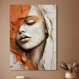 Abstract Woman Face Art Print: Earthy Tones Bedroom Wall Decor