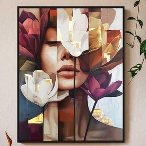 Floral woman canvas wall art, flowers canvas print, floral head canvas painting, beautiful woman, abstract art with flowers