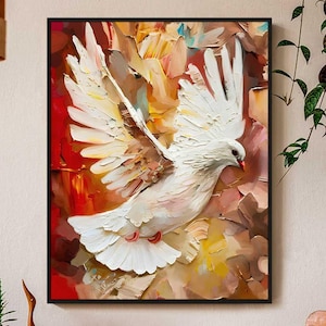 Dove of peace, framed wall art, abstract wall decor, minimalist wall art, large wall art, mid century modern home decor