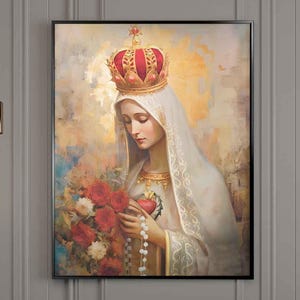 Religiöse Wandkunst Unsere Dame von Fatima | abstraktes Aquarellbild, katholische spirituelle Malerei, spirituelle Malerei, katholische Kunst