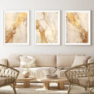 Beige gold abstract wall art set of 3 prints neutral nordic prints | luxe marble wall art: beige & gold | modern abstract art