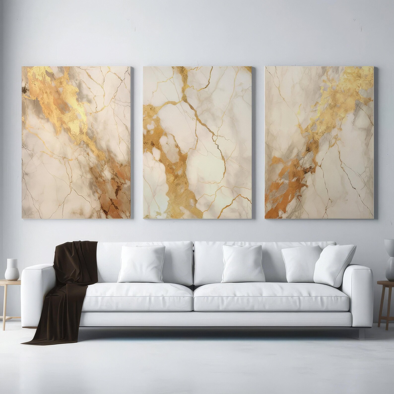 Beige Gold Abstract Wall Art Set of 3 Prints Neutral Nordic Prints ...
