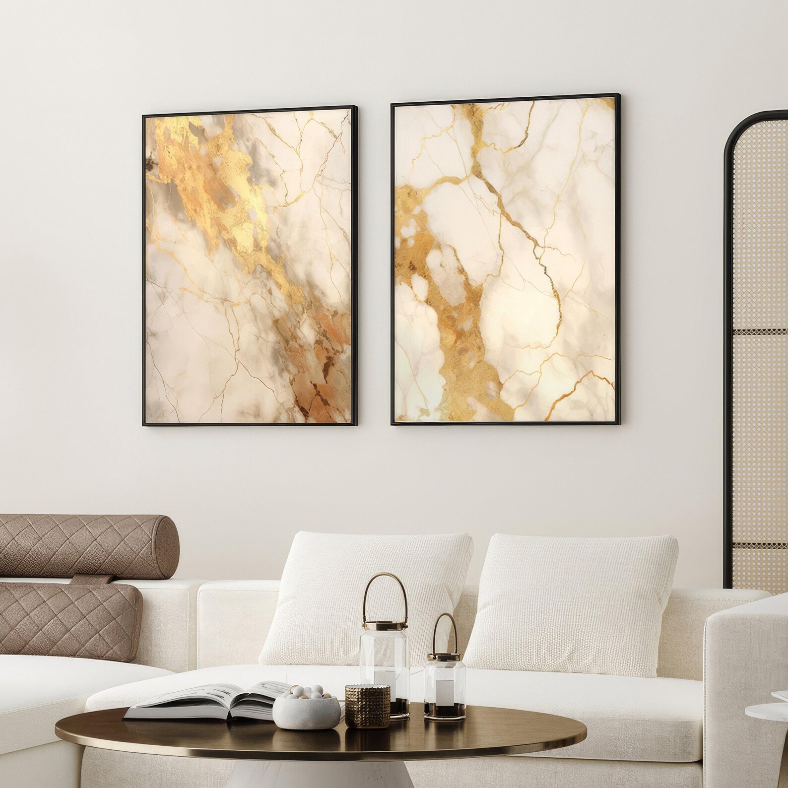 Beige Gold Abstract Wall Art Set of 3 Prints Neutral Nordic Prints ...