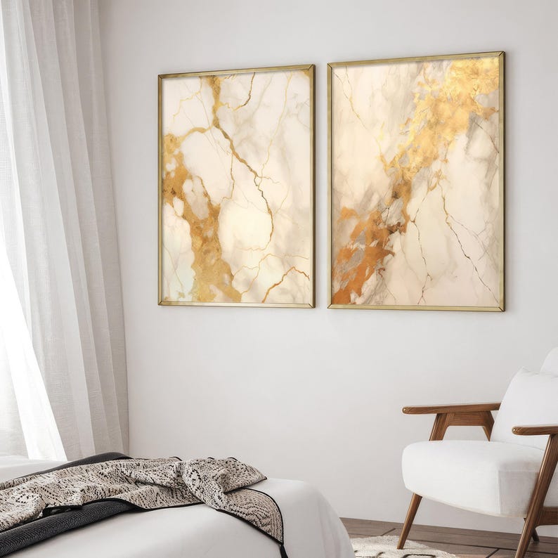 Beige Gold Abstract Wall Art Set of 3 Prints Neutral Nordic Prints ...
