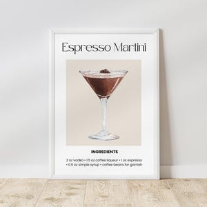 Aesthetic Cocktail Poster Digital Wall Art Printable Drink Artwork for Kitchen Bar Cart That Girl Room Decor Girly Gift Espresso Martini