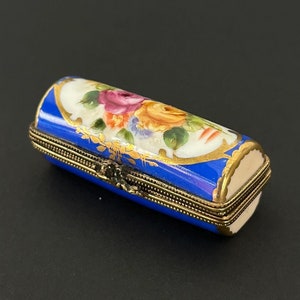 Boîte à bijoux vintage en porcelaine peinte à la main | RD Porcelana Manufactura 1993 | Boîte à aiguilles florale bleue