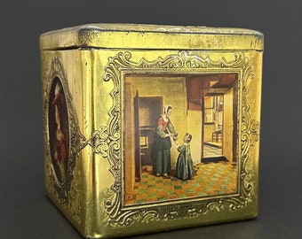 Vintage Holländische Maler Dose | Geprägte Metallbox mit Klappdeckel | Made in Holland 12cm x 12cm