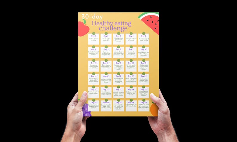 Printable Healthy Eating 30-day Challenge | Daily Nutrition Tasks ...