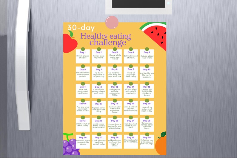 Printable Healthy Eating 30-day Challenge | Daily Nutrition Tasks ...