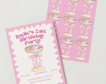 Fun & Festive 21. Geburtstagseinladung - Rosa Geburtstagseinladung - Kundengerecht Rosa Geburtstagseinladung - Stilvolle Geburtstags-Einladung