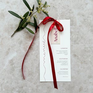 Menu z pętlą | Karty menu weselnego | minimalistyczny | Zestaw kartek z menu weselnym | Elegancka papeteria stołowa | Menu