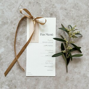 Menü mit Schleife | Hochzeitsmenükarten | minimalistisch | Hochzeitsmenü Platzkarte Kombi  | Elegante Tischpapeterie  | Menükarte