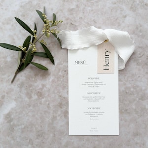 Hochzeitsmenükarten | minimalistisch | Menü mit Schleife | Hochzeitsmenü Platzkarte Kombi  | Elegante Tischpapeterie  | Menükarte