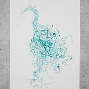 May include: A teal blue abstract line art print with the text "Invert" at the bottom.