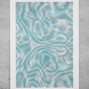 May include: Abstract art print featuring a blue and white pattern. The print is titled "Sound 8" and is numbered 1/25.