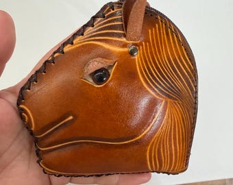 Leather coin purse, handmade genuine leather horse wallet