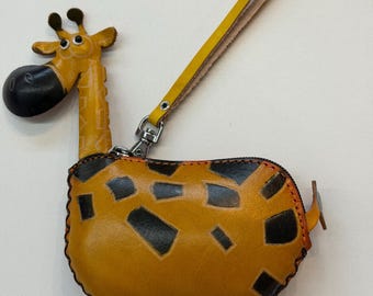 Handmade cow leather coin purse, giraffe wallet made with genuine leather