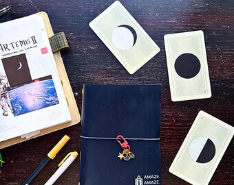 Space Themed BiFold Leather Refillable Journal Cover w/2 space charms