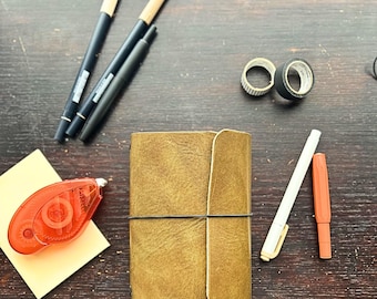 A6 Trifold Leather Refillable Journal Cover with free personalization
