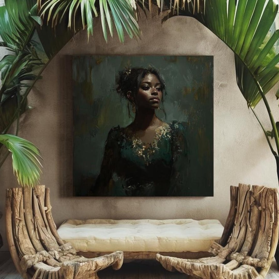 Elegant Black Woman Oil Painting Hooded Warm Shawl Cape