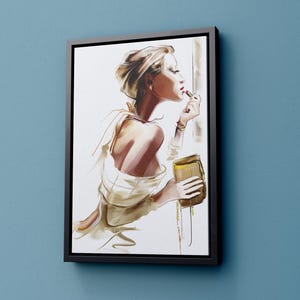 Canvas Home Decor, Wall Art, Large Wall Art, Woman Applying Lipstick Print Art, Woman Poster, Fashion Art