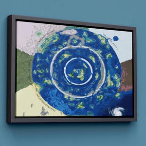 Art mural sur toile Le monde au-delà de la glace, carte de la Terre plate, impression grande carte du monde, cadeau de Noël