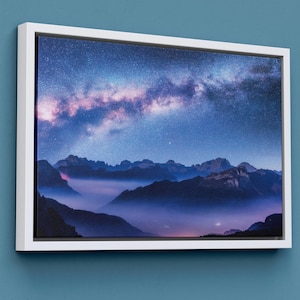 Sternenhimmel Wandkunst, Nachthimmel Poster, Landschaftswandkunst, Landschaftsplakat-Druck, Bergwandkunst, fertig zum Aufhängen