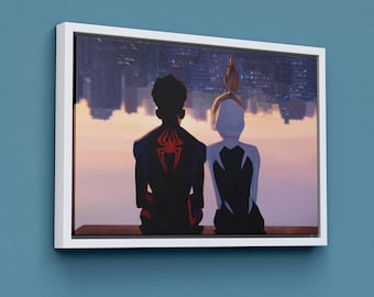 Diseño de arte de pared en lienzo de Spiderman y Gwen Stacy, póster impreso de Miles Morales para decoración del hogar y la oficina / PÓSTER o LIENZO LISTO para colgar