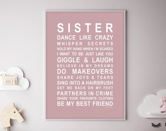 Sister Wall Art Print - Affiche de typographie pour sœurs