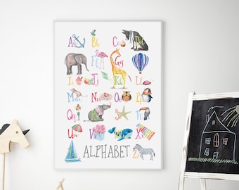 Watercolour Alphabet Educational Art Print | Alphabet Poster | Alphabet Print | Nursery Decor | Nursery Print | Kids Room Decor | Kids Print