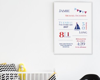 Personalised Watercolour Nautical Birth Print | Birth Announcement | Birth Poster | Birth Details | Nursery Decor | Baby Decor | Nursery Art