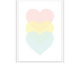 Love Love Love Pastel Hearts Instant Digital Download Print | Instant Art | Printable Wall Decor